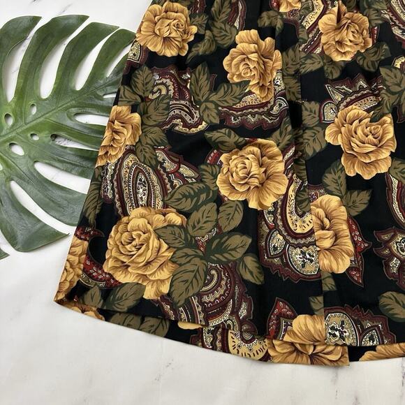 Kathie Lee Womens Vintage 90s Pleated Midi Skirt Size 16 Yellow Green Paisley - Picture 9 of 9